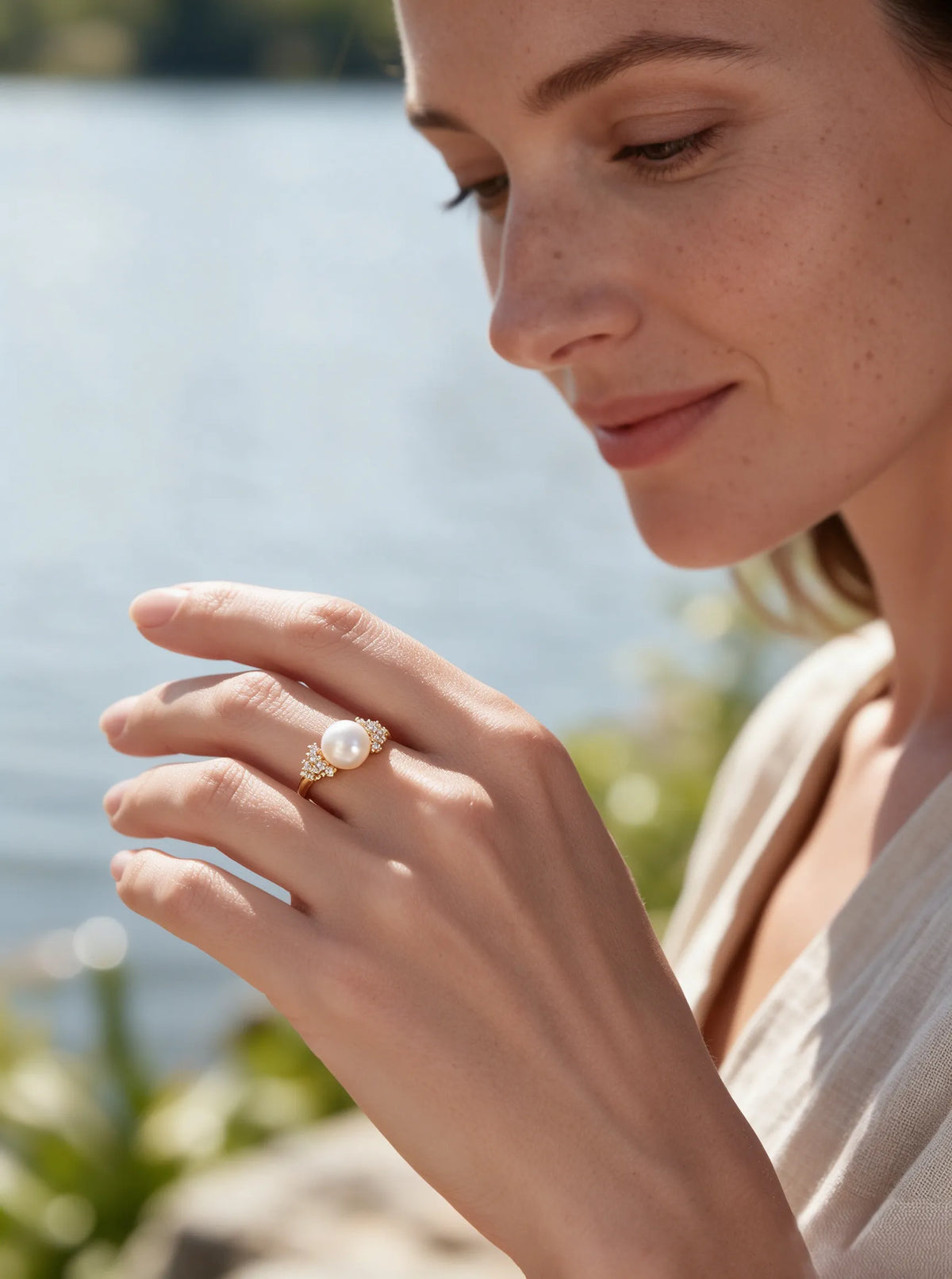 Cluster Accent Open Adjustable Ring, Lustrous Natural Freshwater Pearl Statement Ring for Women