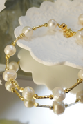 Handmade Irregular Freshwater Pearl Bracelet, Twisted 14K Gold Plated Chain Baroque Pearl Bracelet for Women