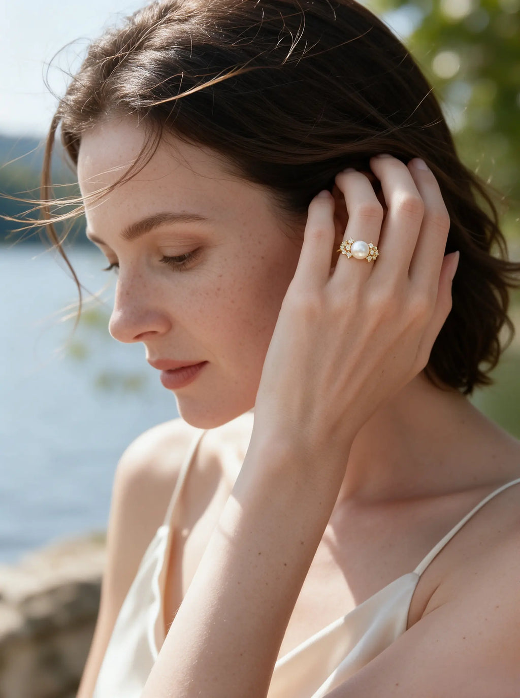 Cluster Accent Open Adjustable Ring, Lustrous Natural Freshwater Pearl Statement Ring for Women