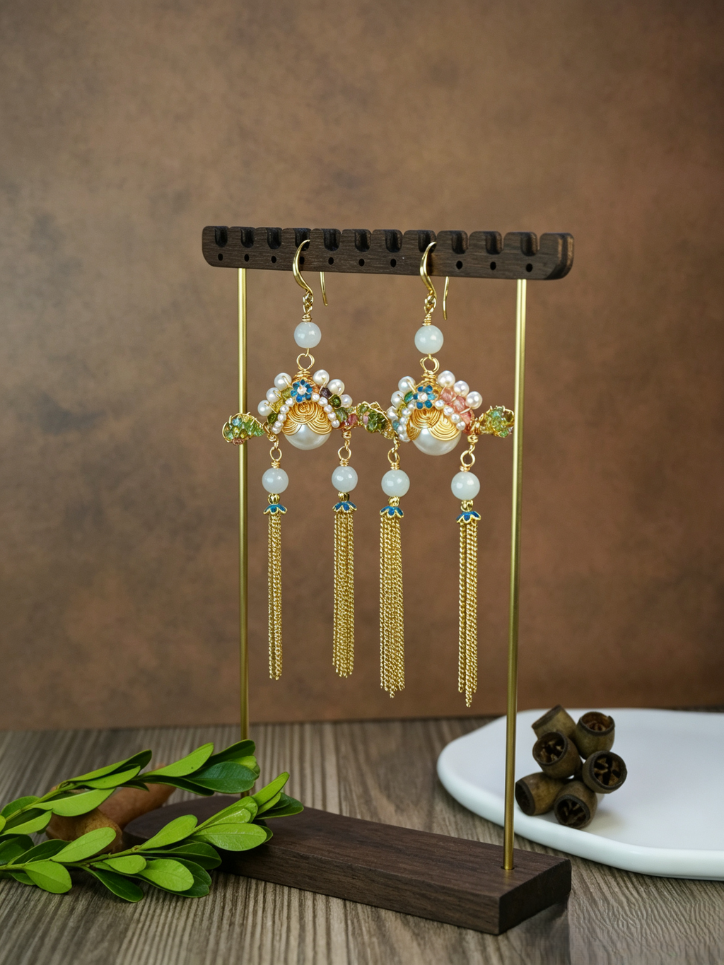 Antique Inspired Traditional Chinese Opera Phoenix Coronet Pearl Pendant Necklace, Cloisonne Enamel Handmade Oriental Tassel Necklace for Women