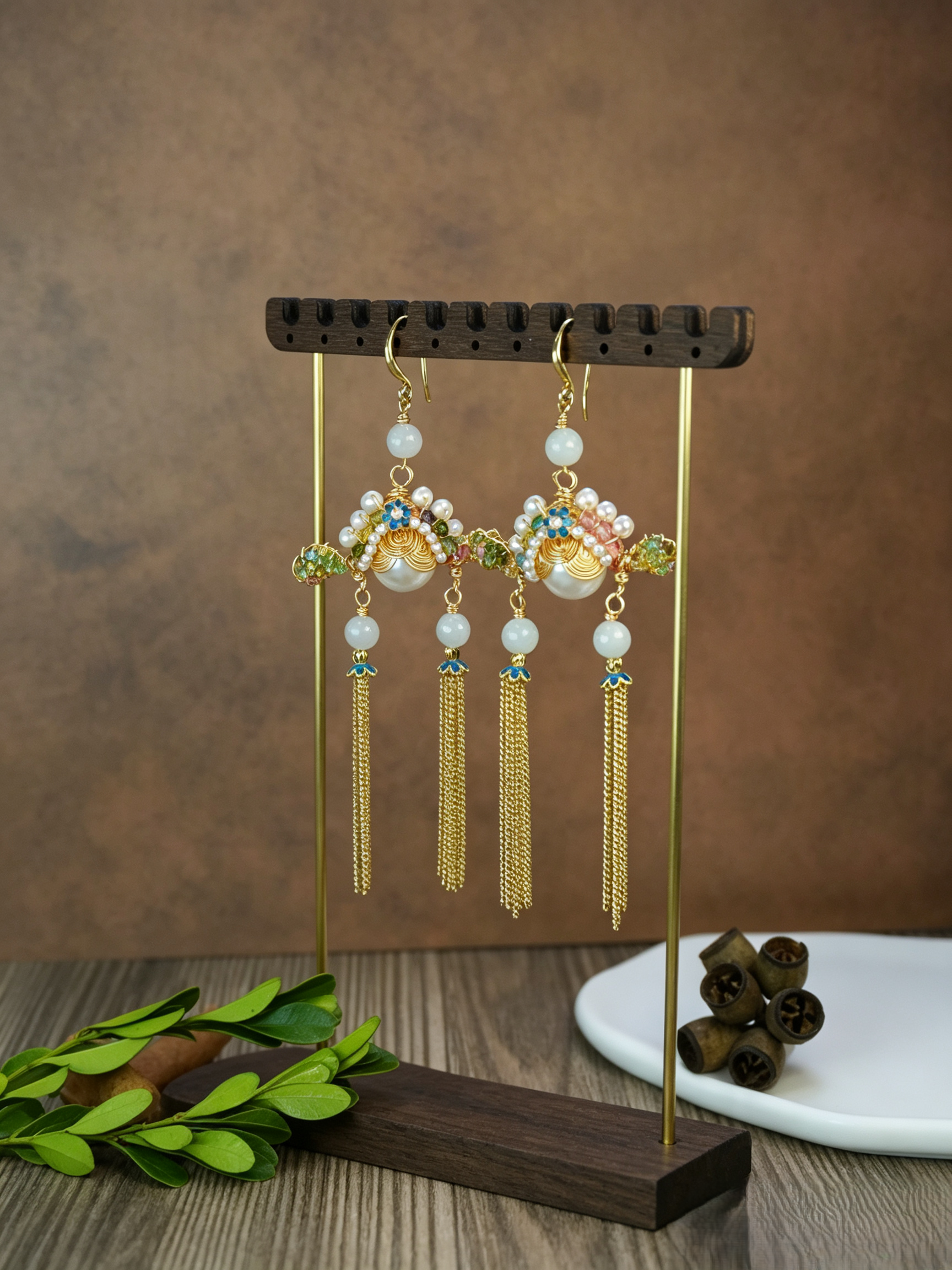 Antique Inspired Traditional Chinese Opera Phoenix Coronet Pearl Pendant Necklace, Cloisonne Enamel Handmade Oriental Tassel Necklace for Women