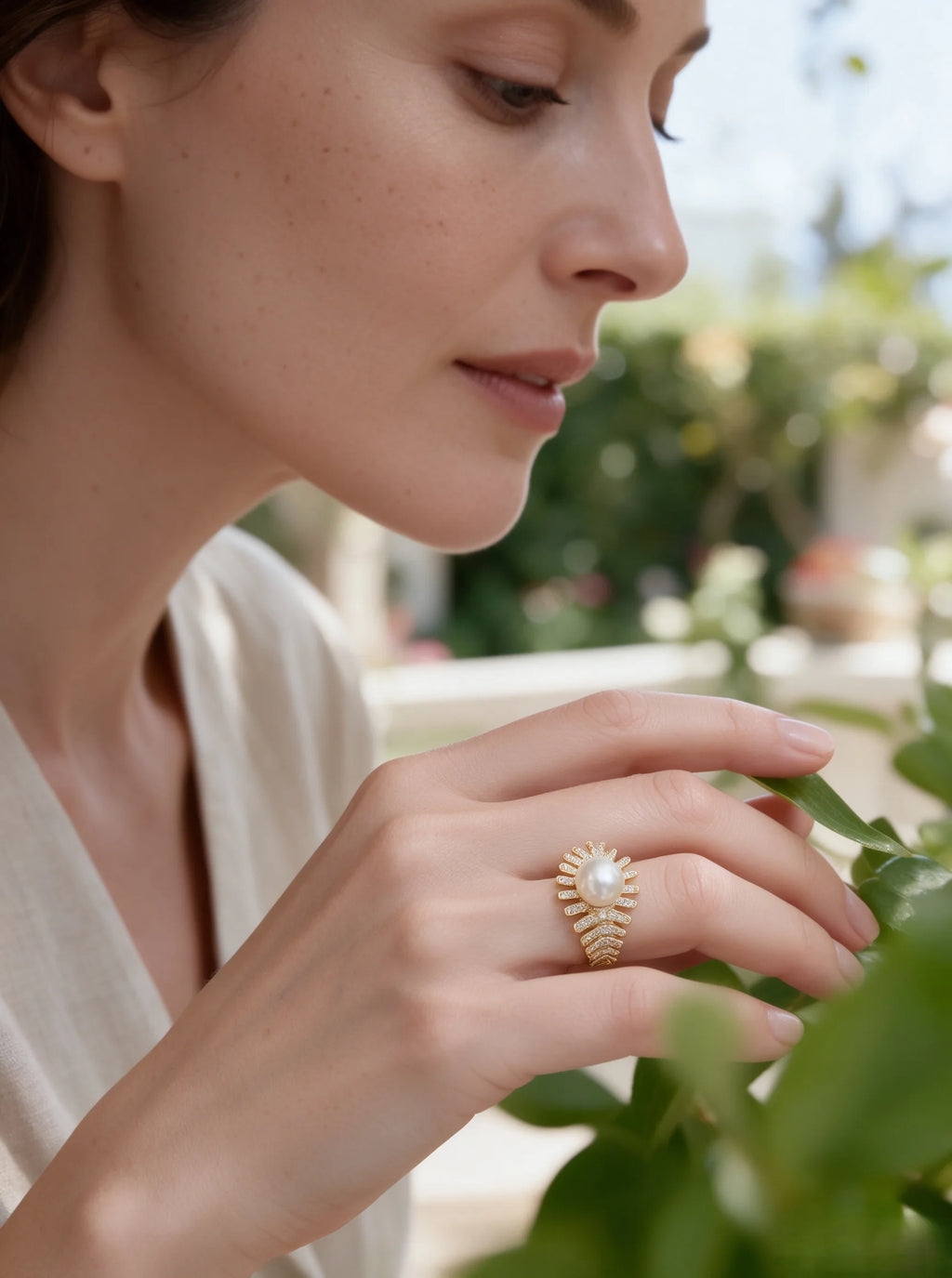 Art Deco Radiant Statement Pearl Ring, Natural Freshwater Pearl Cocktail Ring for Women