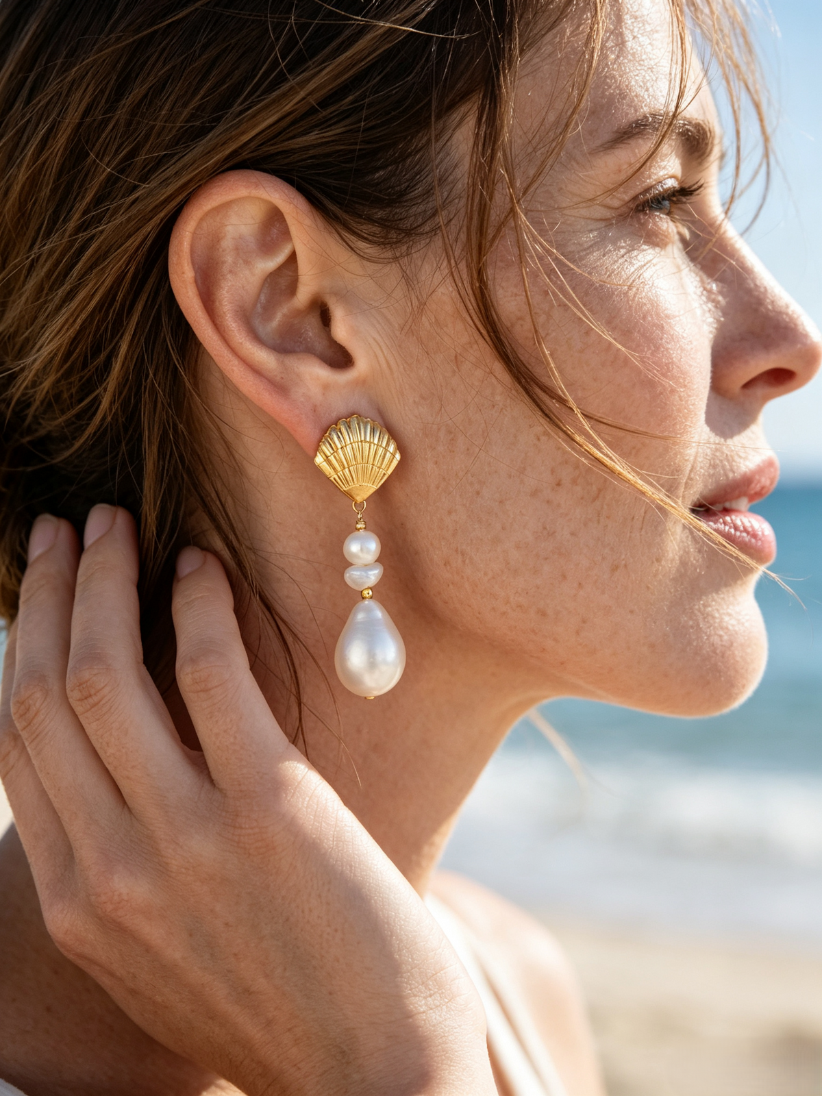 22K Gold Plated Seashell Natural Baroque Pearl Drop Earrings, Timeless Vintage Dangle Earrings with 925 Silver Needle