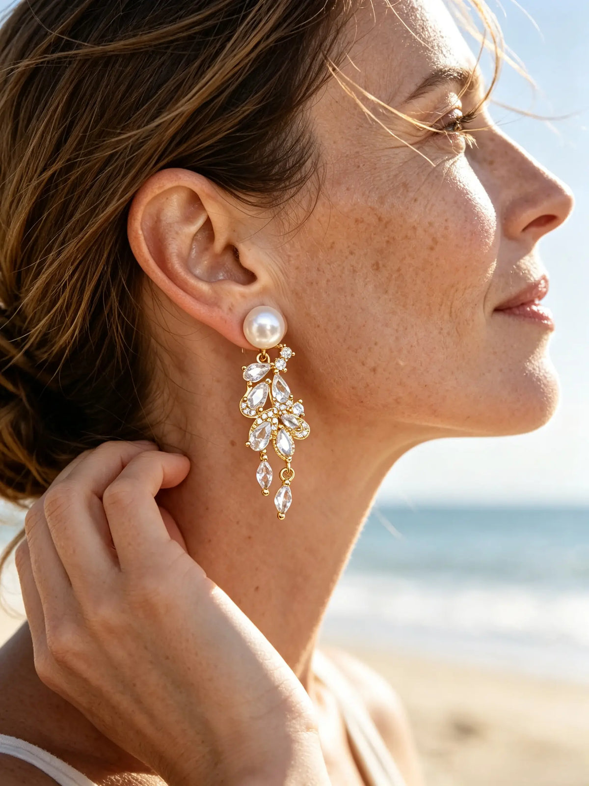 Natural Freshwater Pearl Drop Earrings, Sophisticated Sparkling Evening Dangle Earrings for Women