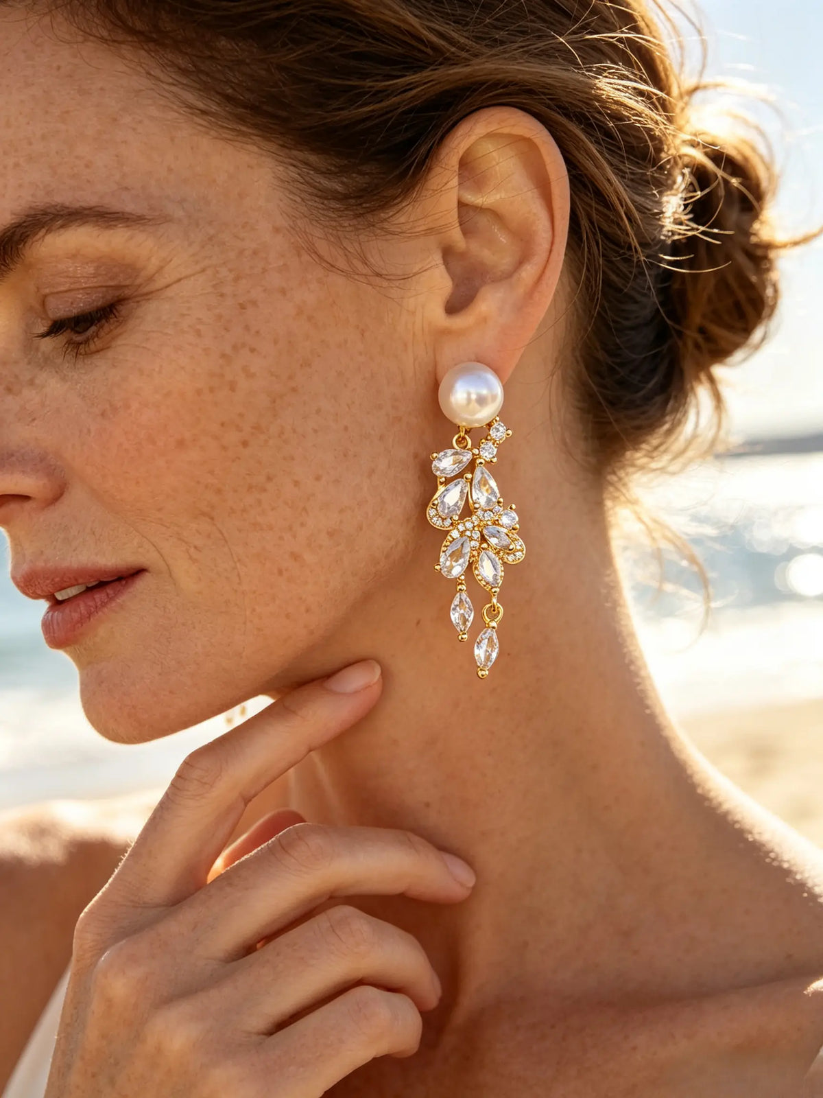 Natural Freshwater Pearl Drop Earrings, Sophisticated Sparkling Evening Dangle Earrings for Women