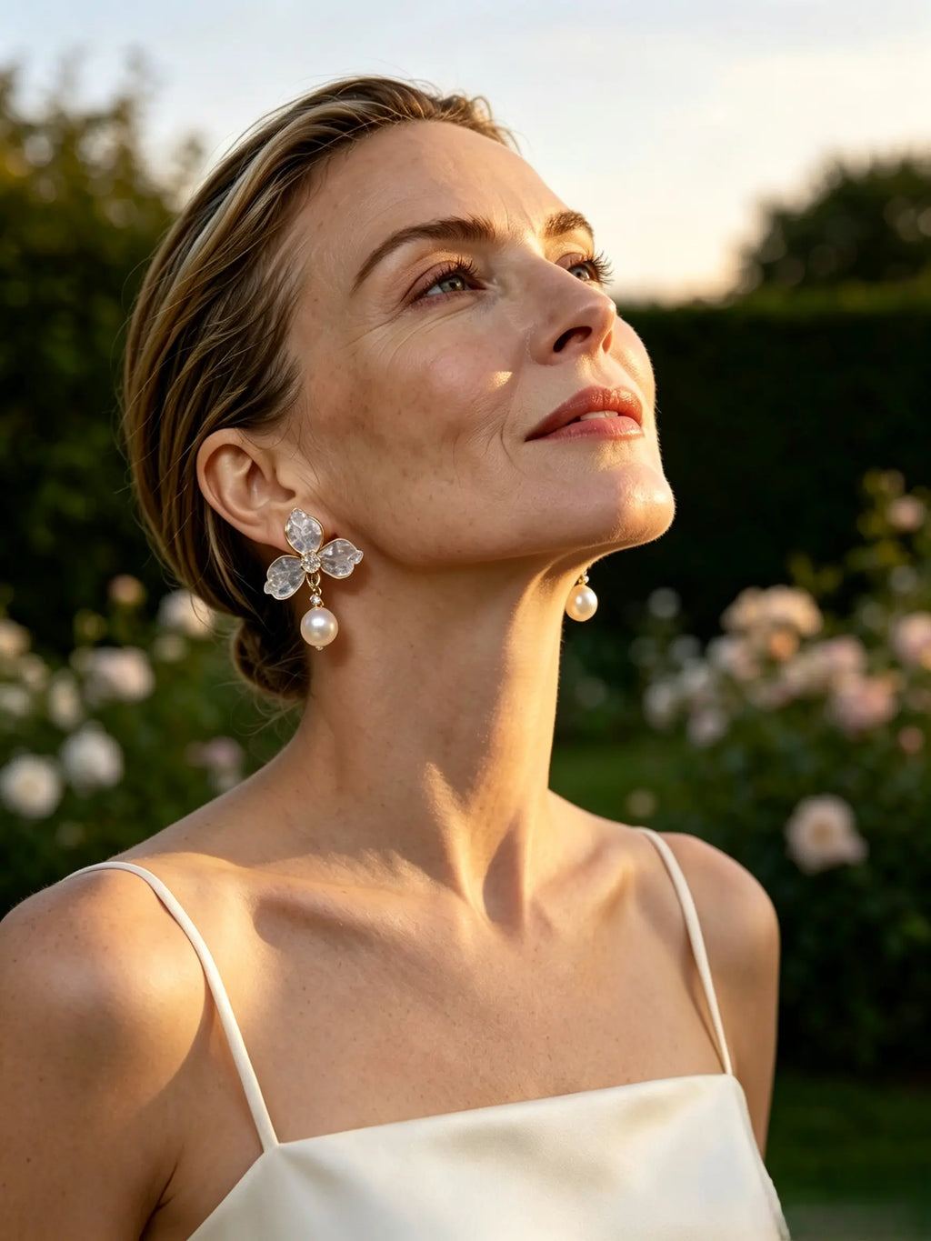 Natural Freshwater Pearl Floral Drop Stud Earrings, Sophisticated Crystal‑Accent Flower Earrings for Women