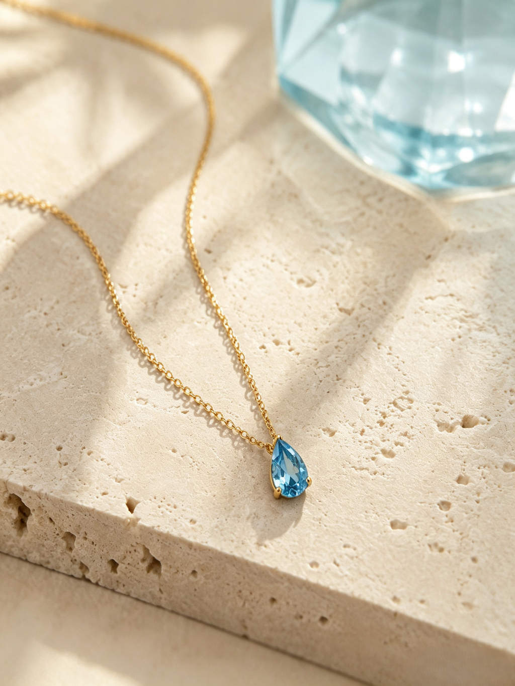 Teardrop Birthstone Pendant Necklace, Multi‑Color Cubic Zirconia Waterproof Hypoallergenic Stainless Steel Necklace for Women