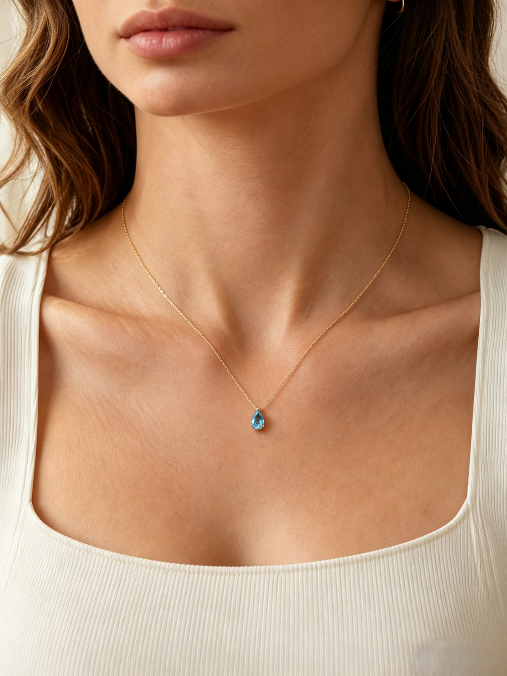 Teardrop Birthstone Pendant Necklace, Multi‑Color Cubic Zirconia Waterproof Hypoallergenic Stainless Steel Necklace for Women
