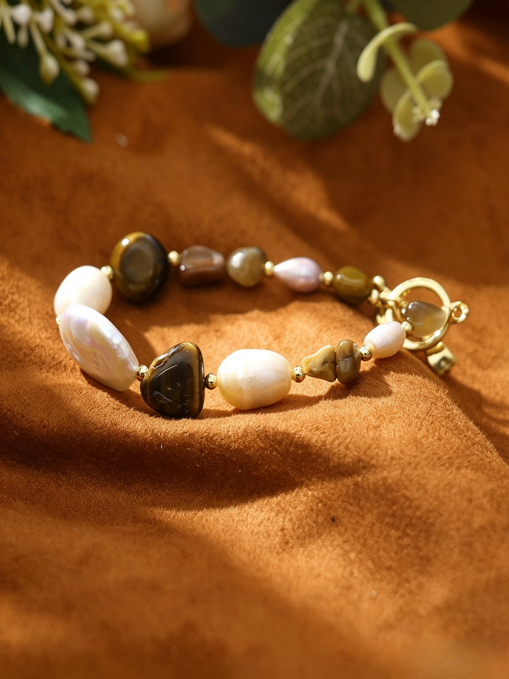 Baroque Freshwater Pearl Tiger’s Eye & Grey Agate Beaded Necklace Bracelet Set, Neutral Earth‑Tone Elegant Layering Jewelry
