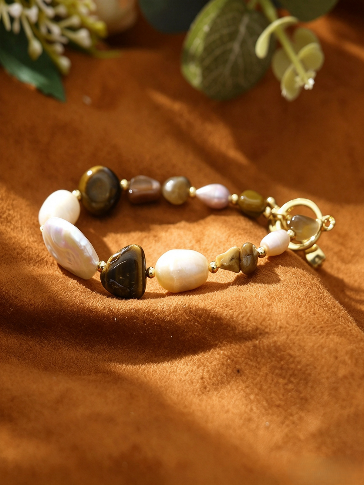 Baroque Freshwater Pearl Tiger’s Eye & Grey Agate Beaded Necklace Bracelet Set, Neutral Earth‑Tone Elegant Layering Jewelry