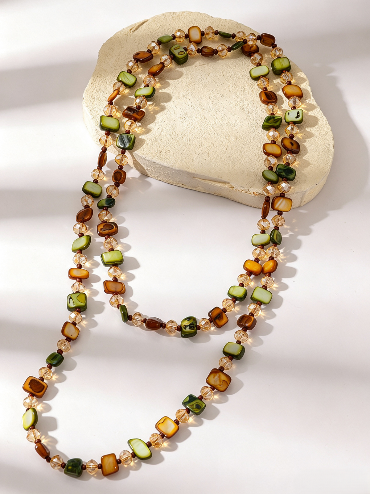 Boho Vintage Colorful Shell Beaded Long Necklace, Retro Vacation Style Layered Sweater Chain for Women