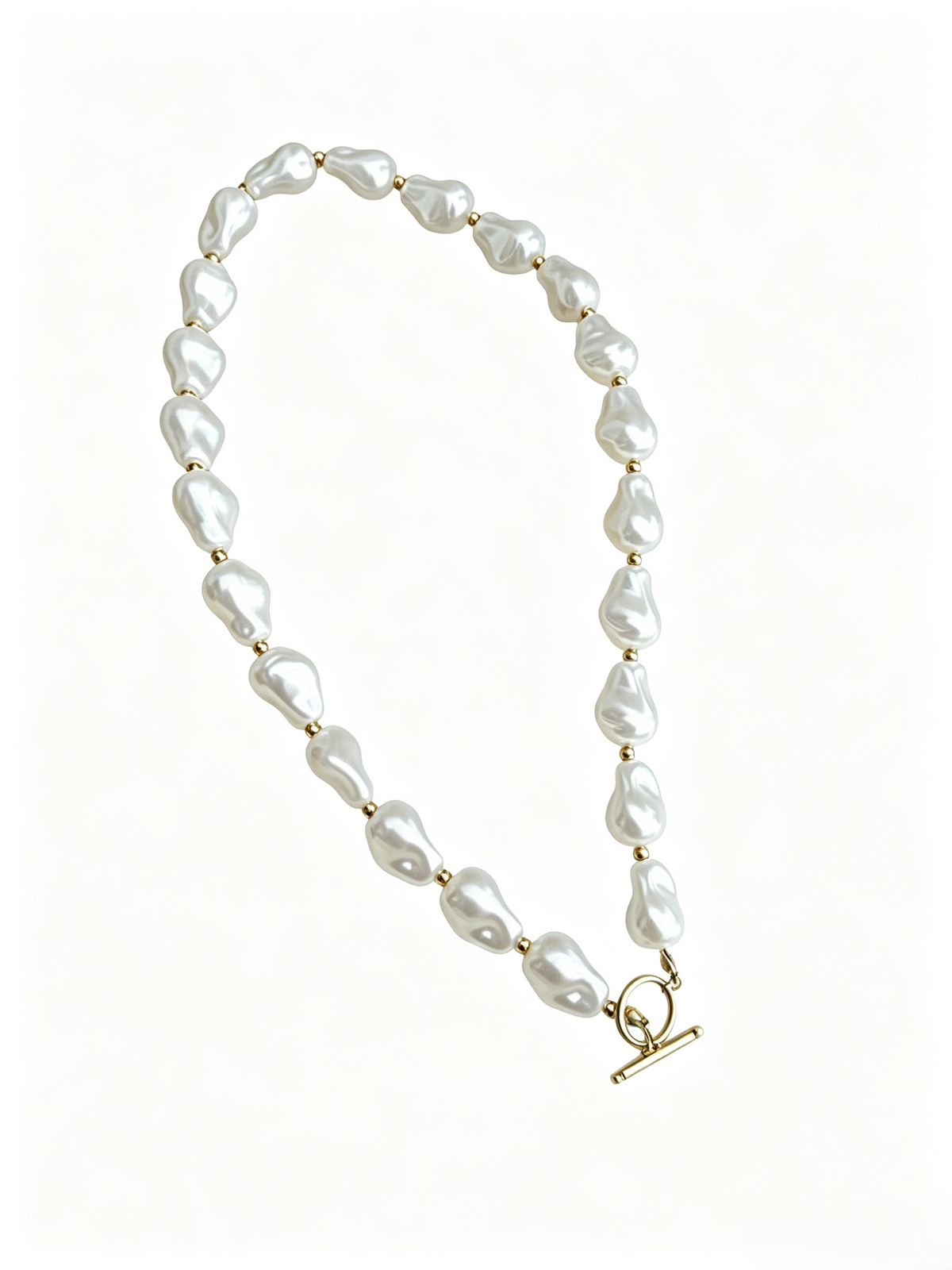 Baroque‑Style Irregular Pearl Toggle Clasp Choker Necklace, Statement Unique Design Women’s Collar Necklace