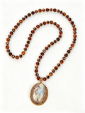 Natural Freshwater Baroque Pearl Statement Pendant Necklace, Tiger‑Eye Beaded Long Sweater Necklace for Women