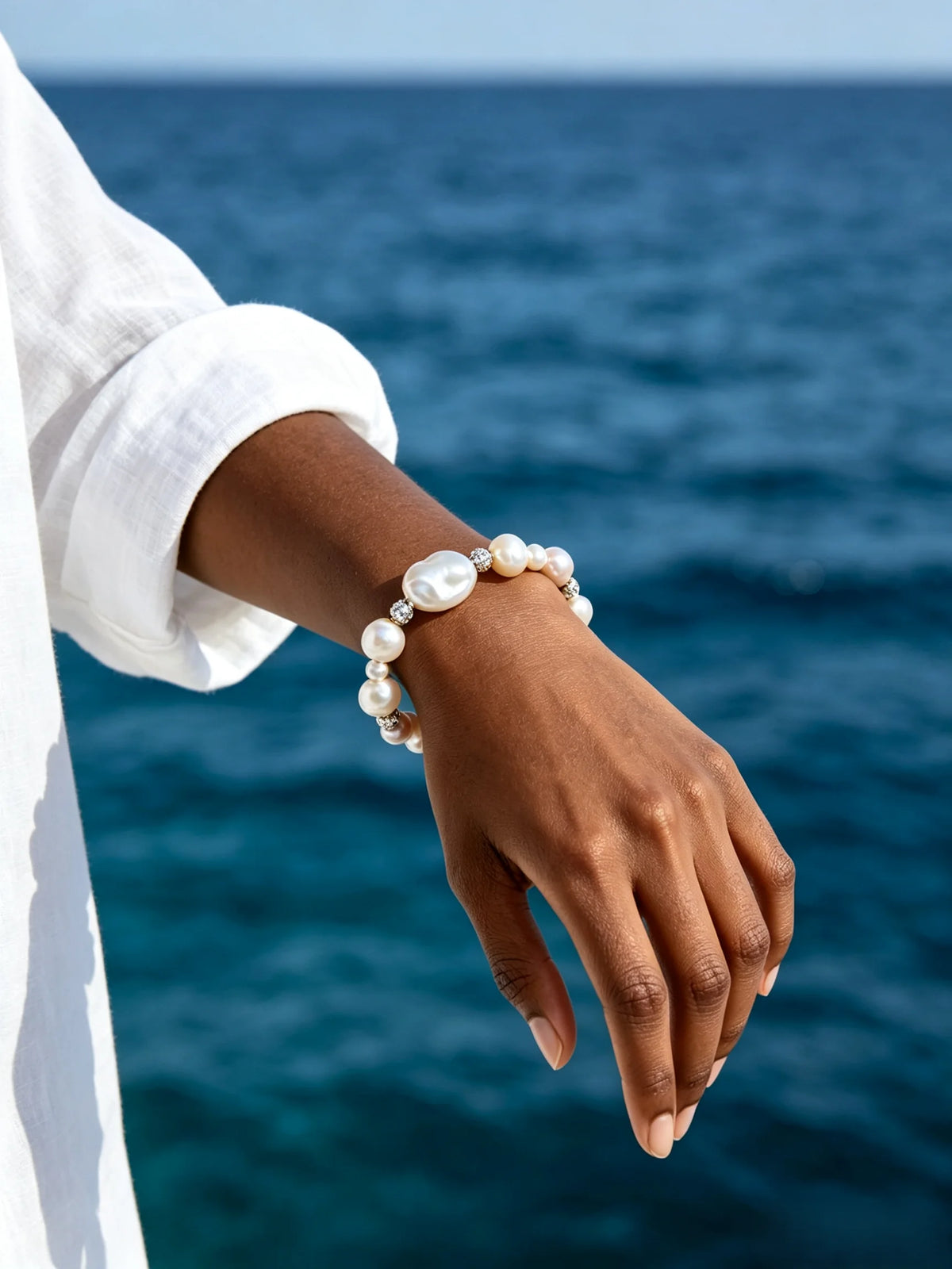 Freshwater Baroque Pearl Stretch Beaded Bracelet, Mixed‑Tone Irreal Pearl Stackable Bracelet for Women