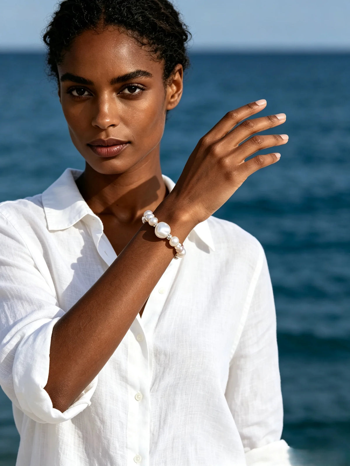 Freshwater Baroque Pearl Stretch Beaded Bracelet, Mixed‑Tone Irreal Pearl Stackable Bracelet for Women