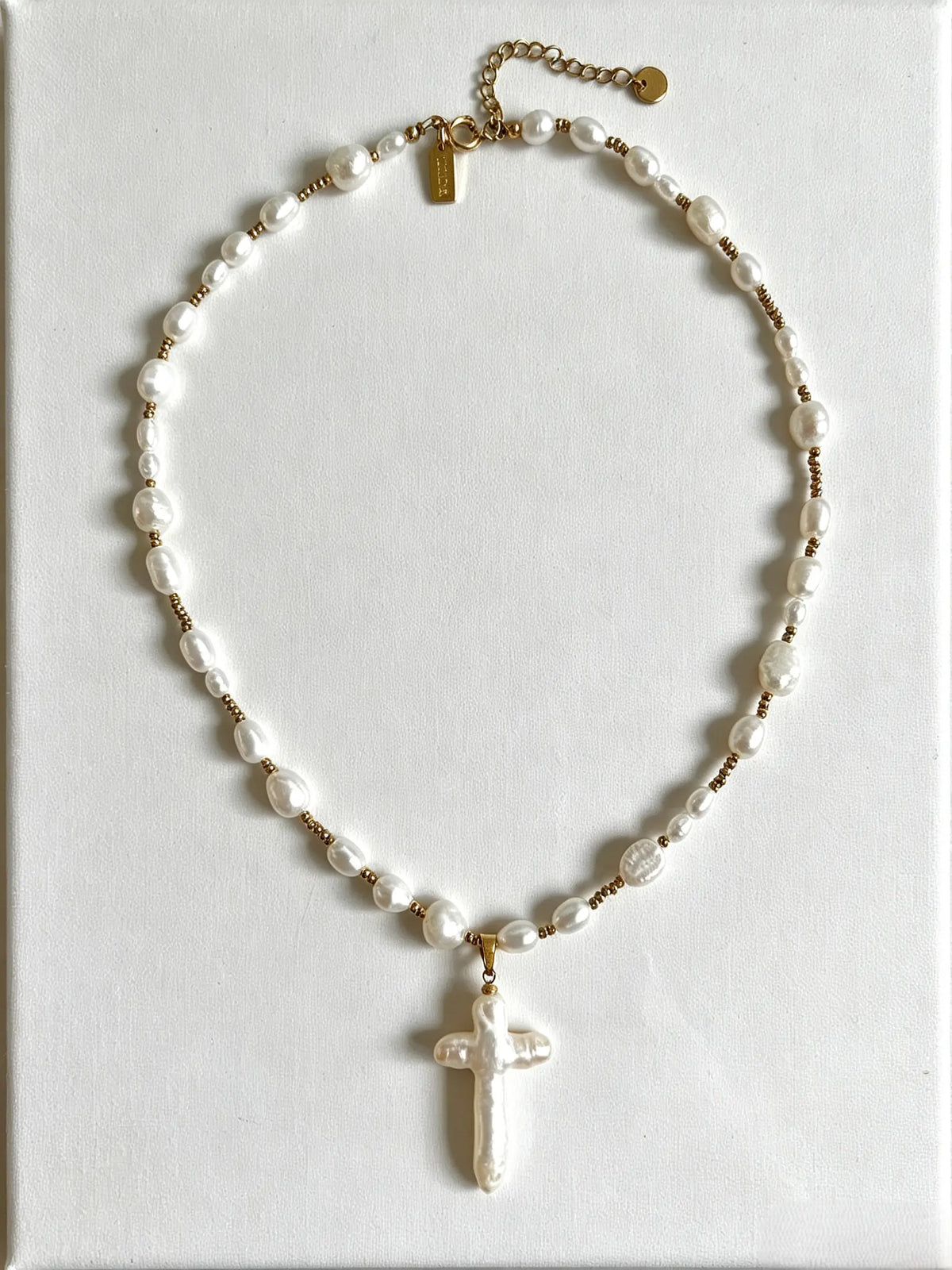 Vintage Baroque Freshwater Pearl Necklace, Cross Pendant Beaded Necklace for Women, Adjustable Chain