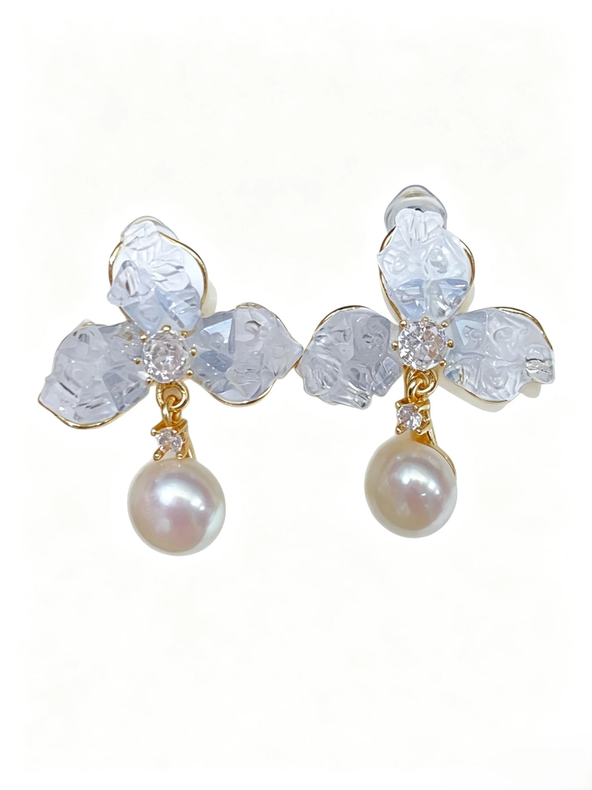 Natural Freshwater Pearl Floral Drop Stud Earrings, Sophisticated Crystal‑Accent Flower Earrings for Women