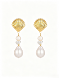 22K Gold Plated Seashell Natural Baroque Pearl Drop Earrings, Timeless Vintage Dangle Earrings with 925 Silver Needle