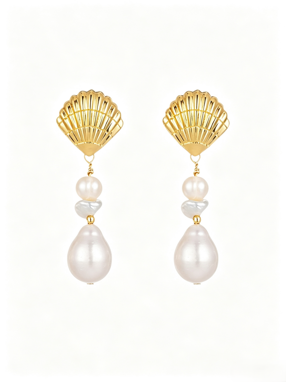 22K Gold Plated Seashell Natural Baroque Pearl Drop Earrings, Timeless Vintage Dangle Earrings with 925 Silver Needle