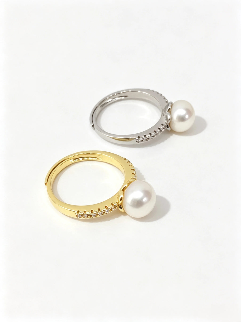 18K Gold Plated Natural Freshwater Pearl Open Ring, Sophisticated Minimal Zircon Accent Single Pearl Ring for Women