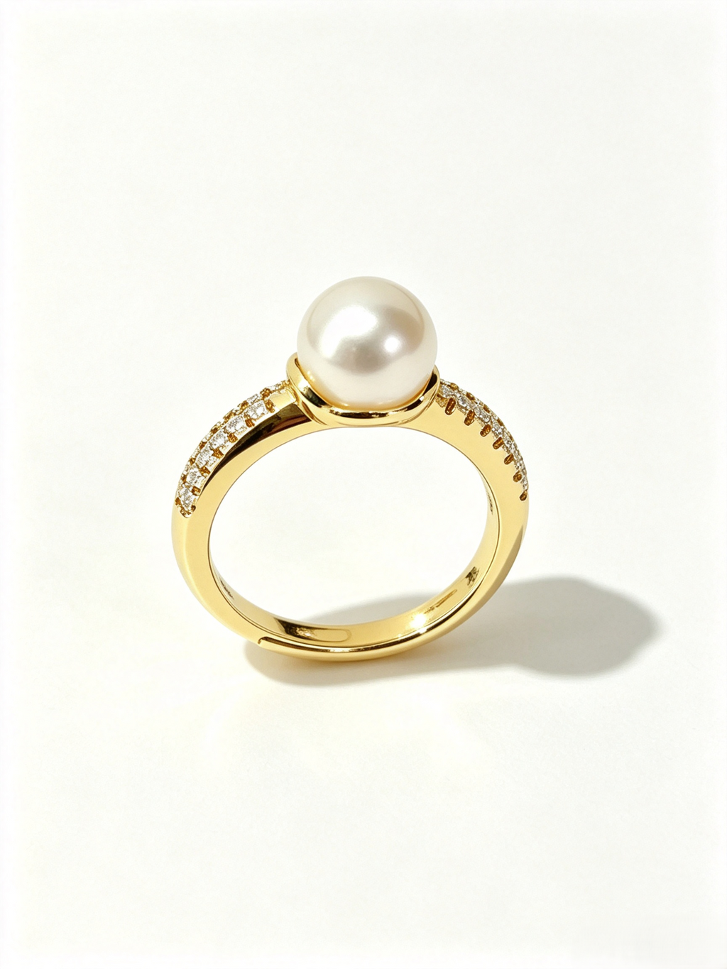 18K Gold Plated Natural Freshwater Pearl Open Ring, Sophisticated Minimal Zircon Accent Single Pearl Ring for Women