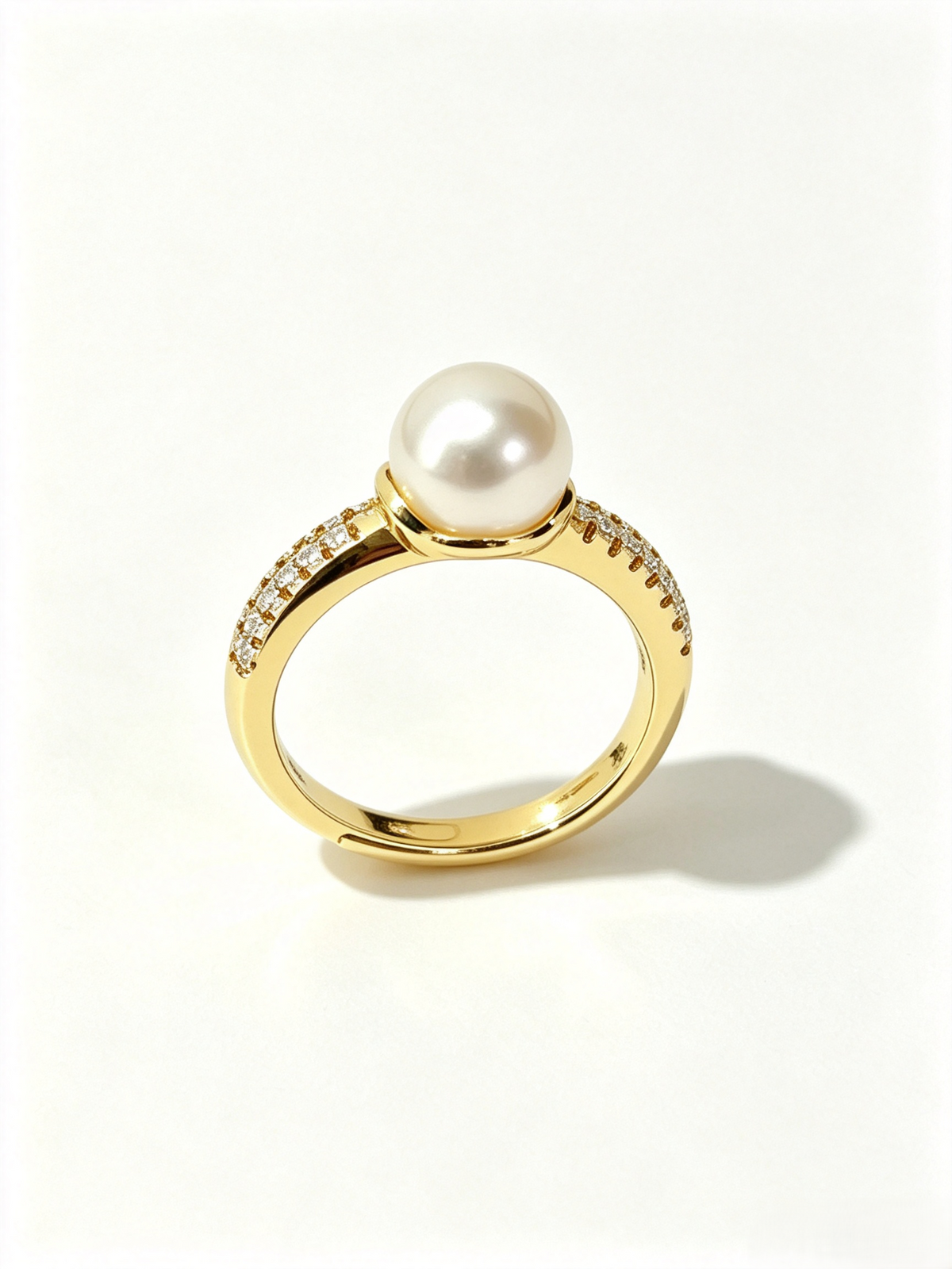 18K Gold Plated Natural Freshwater Pearl Open Ring, Sophisticated Minimal Zircon Accent Single Pearl Ring for Women