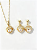 18K Gold Plated Natural Freshwater Pearl Shell Jewelry Set, Sophisticated Zircon‑Encrusted Pendant & Earring Set for Women