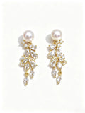 Natural Freshwater Pearl Drop Earrings, Sophisticated Sparkling Evening Dangle Earrings for Women