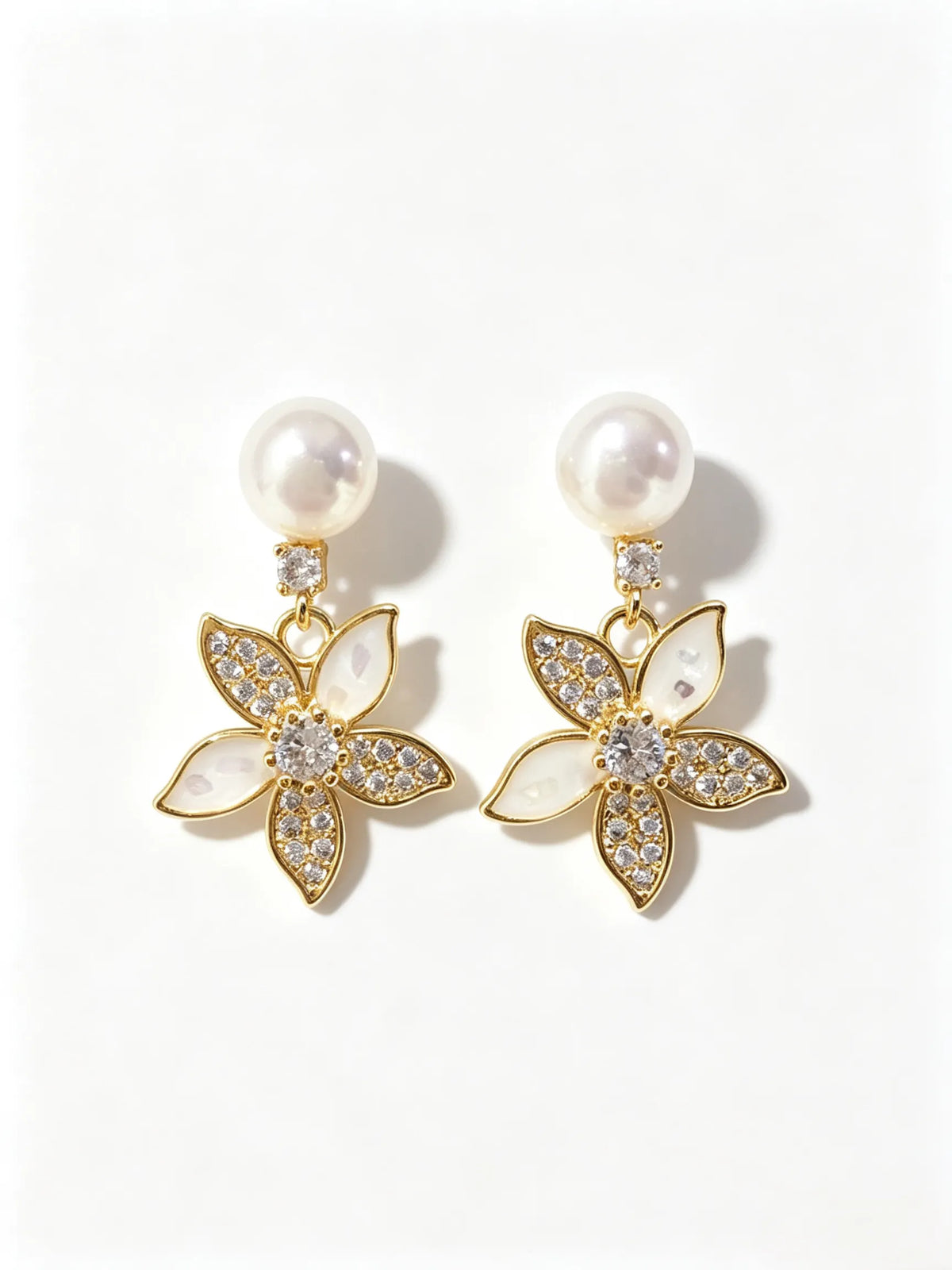 Floral Shell Inlay Drop Earrings, Lustrous Natural Freshwater Pearl Dangle Earrings for Women