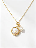Star Motif Mother‑of‑Pearl Coin Pendant Necklace, Natural Freshwater Pearl Drop Necklace for Women