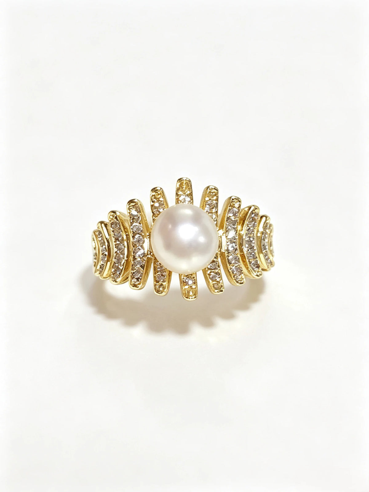 Art Deco Radiant Statement Pearl Ring, Natural Freshwater Pearl Cocktail Ring for Women