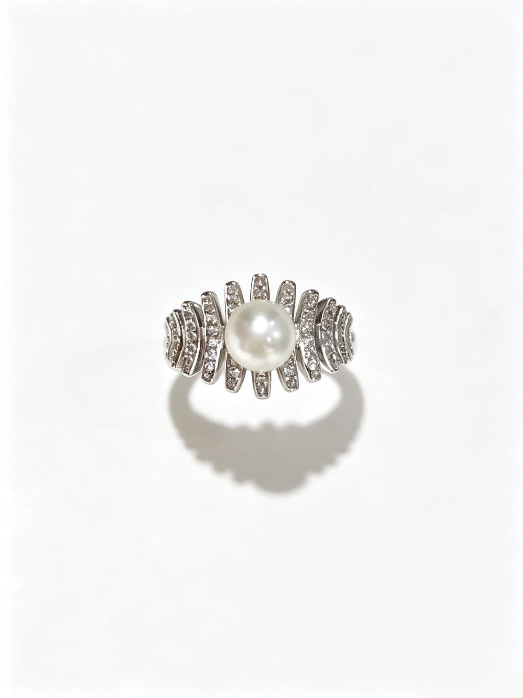 Art Deco Radiant Statement Pearl Ring, Natural Freshwater Pearl Cocktail Ring for Women