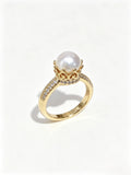 Ornate Crown‑Setting Open Band Ring, Lustrous Natural Freshwater Pearl Statement Ring for Women