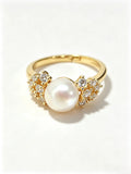 Cluster Accent Open Adjustable Ring, Lustrous Natural Freshwater Pearl Statement Ring for Women