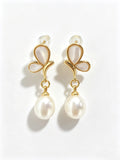 Butterfly Mother‑of‑Pearl Dangle Earrings, Lustrous Natural Freshwater Pearl Drop Earrings for Women