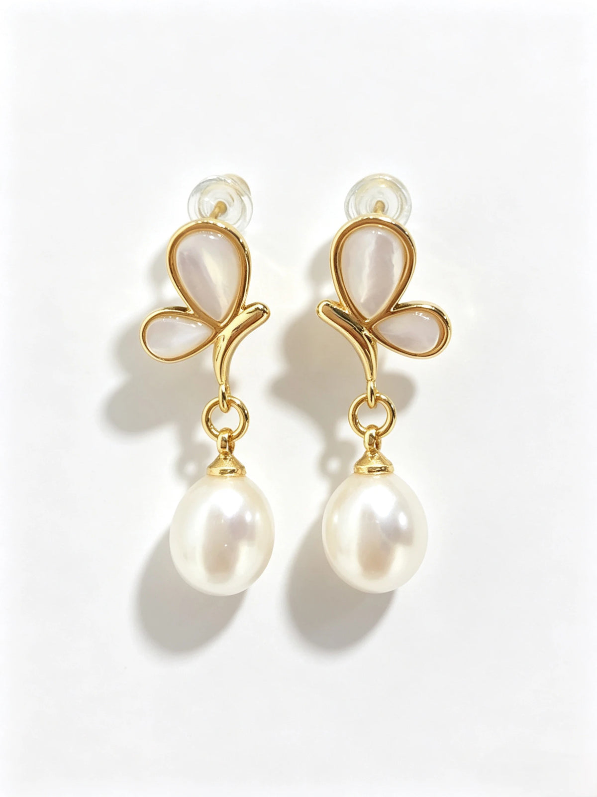 Butterfly Mother‑of‑Pearl Dangle Earrings, Lustrous Natural Freshwater Pearl Drop Earrings for Women