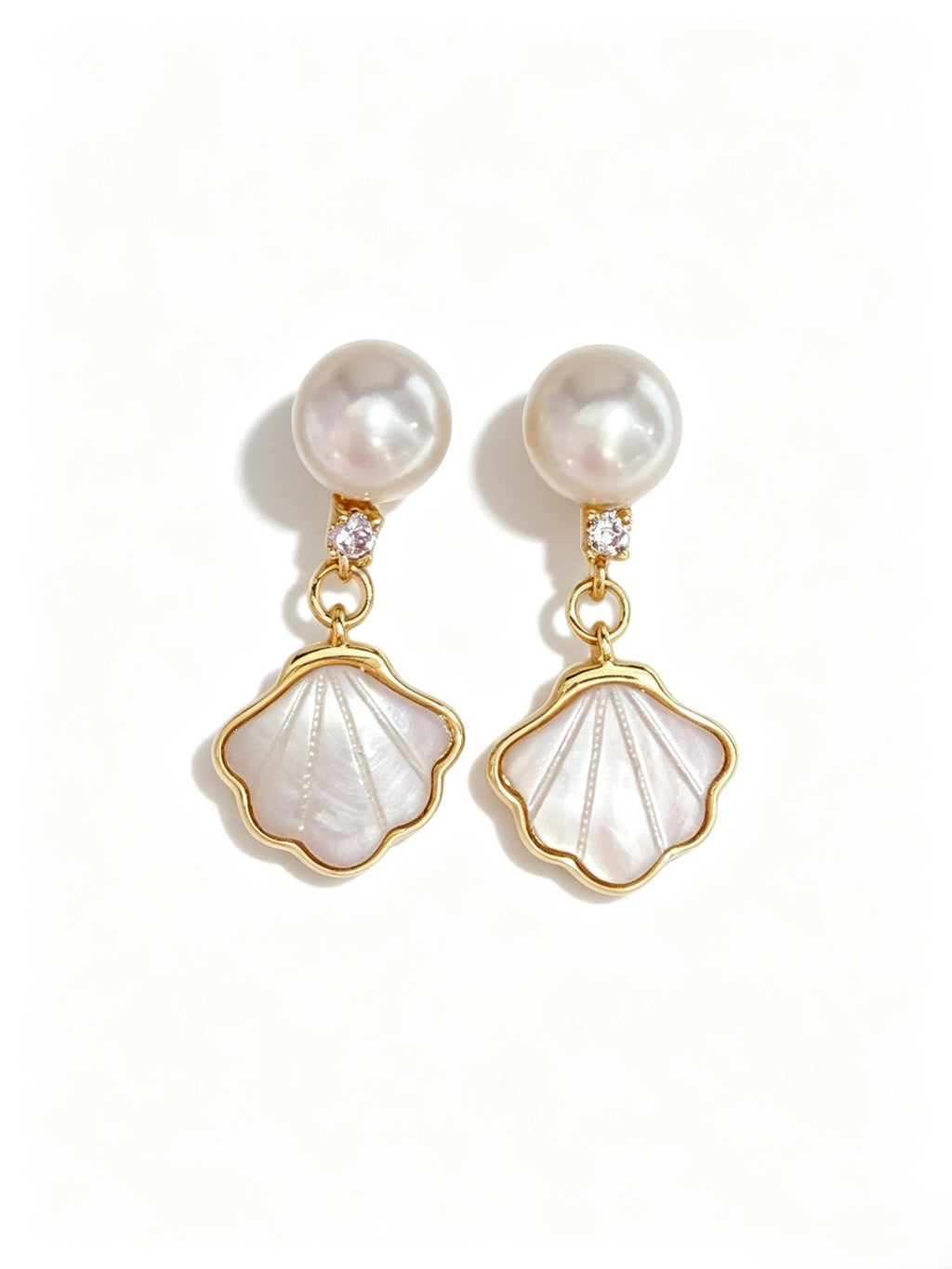 Seashell Mother‑of‑Pearl Drop Earrings, Round Freshwater Pearl Gold‑Tone Dangle Earrings for Women