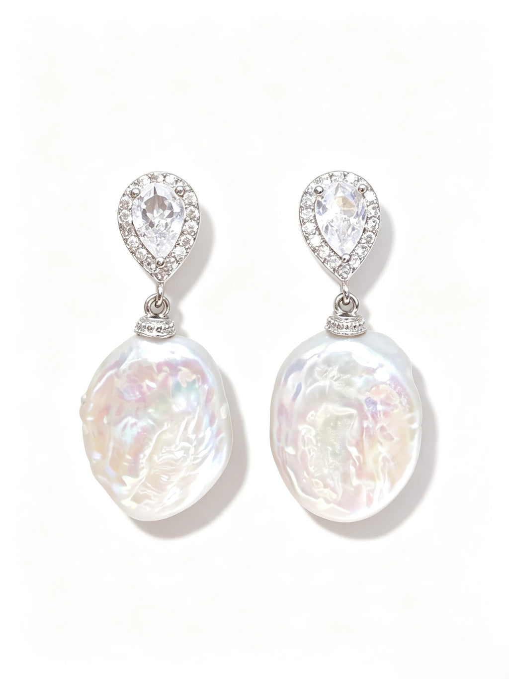 Teardrop Halo Accent Baroque Freshwater Pearl Drop Earrings, Silver‑Tone Statement Dangle Earrings for Women