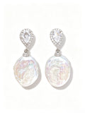 Teardrop Halo Accent Baroque Freshwater Pearl Drop Earrings, Silver‑Tone Statement Dangle Earrings for Women