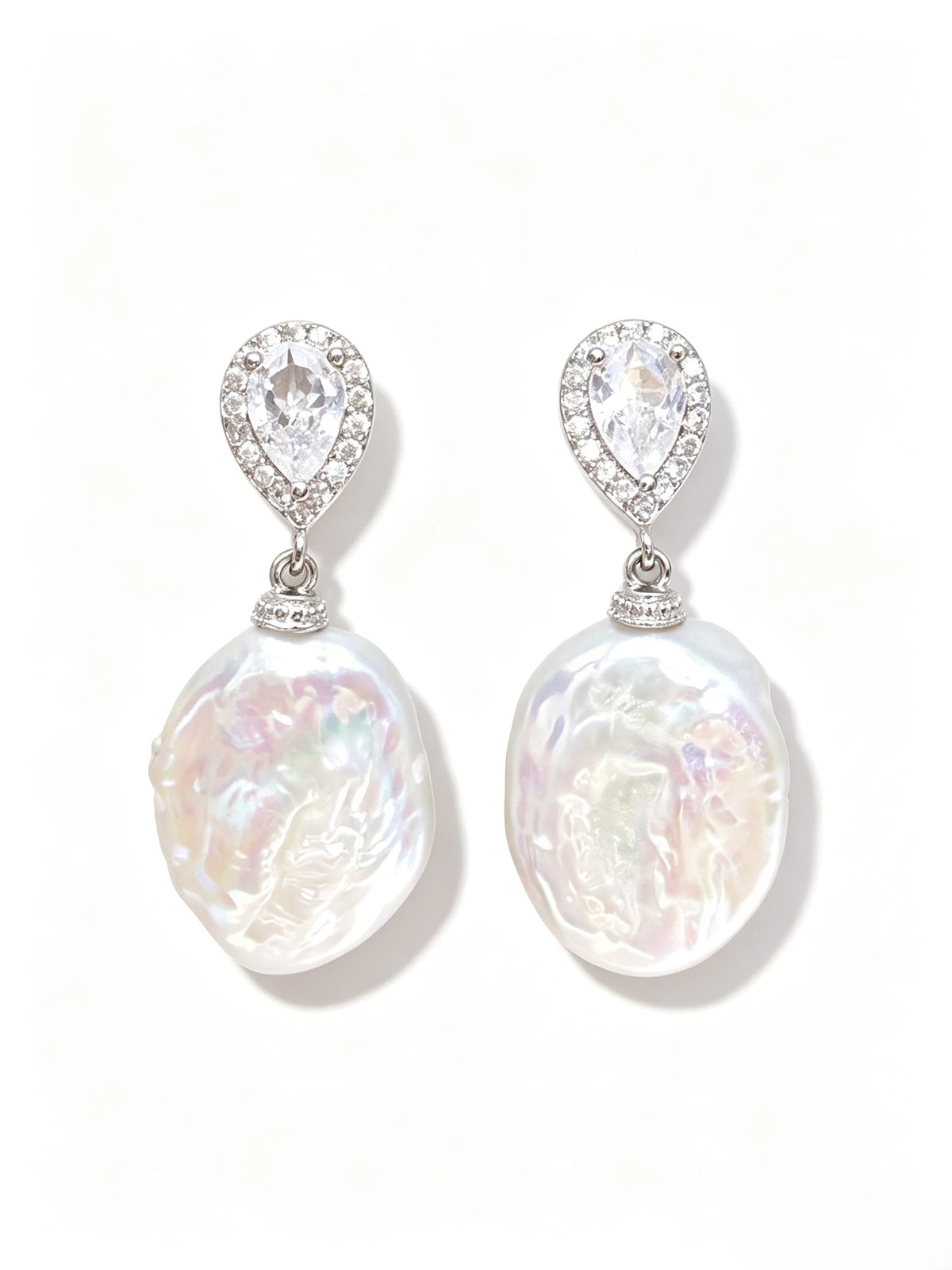 Teardrop Halo Accent Baroque Freshwater Pearl Drop Earrings, Silver‑Tone Statement Dangle Earrings for Women