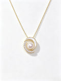 Crescent Moon Natural Freshwater Pearl Pendant Necklace, Mother‑of‑Pearl Inlay Dainty Gold Tone Necklace for Women