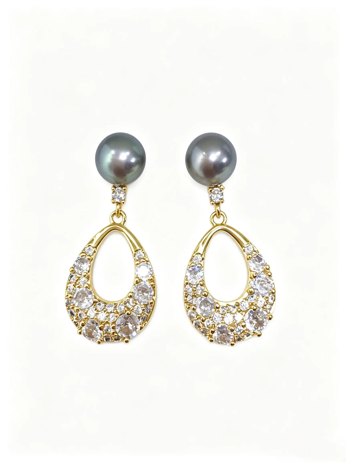 Teardrop Pave Crystal Dangle Earrings, Natural Freshwater Pearl Drop Earrings Gold‑Tone for Women