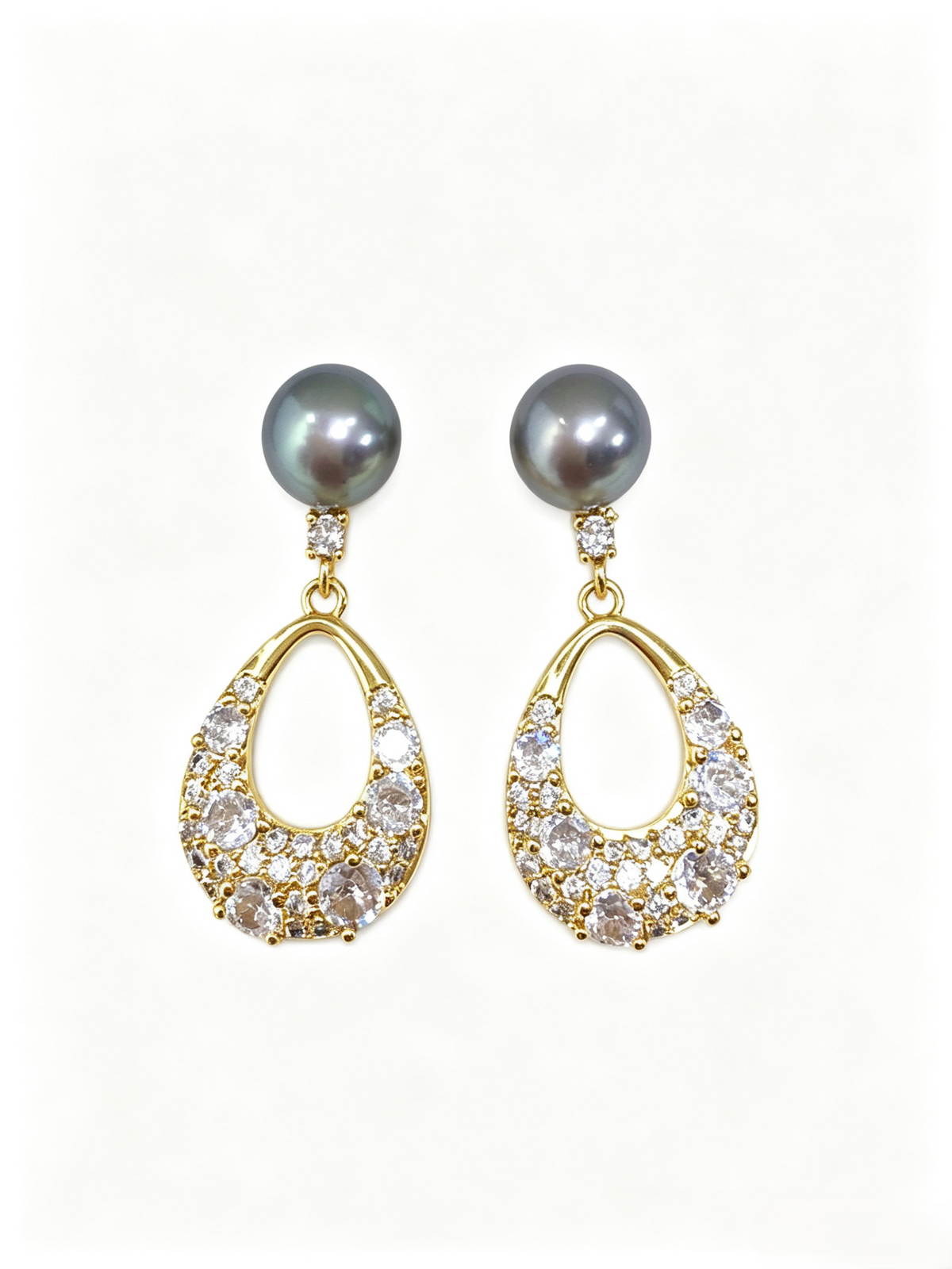 Teardrop Pave Crystal Dangle Earrings, Natural Freshwater Pearl Drop Earrings Gold‑Tone for Women