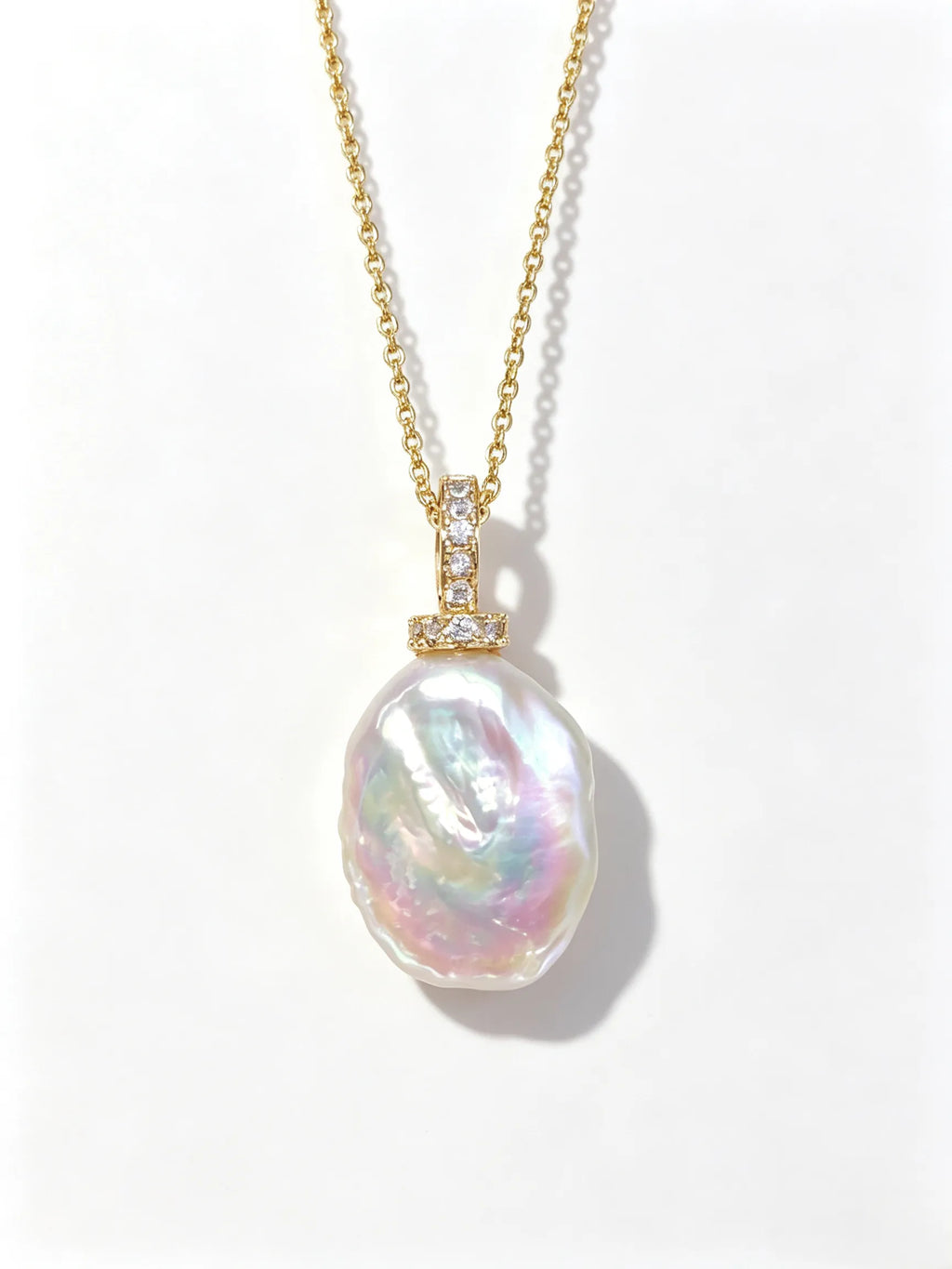 Baroque Natural Freshwater Pearl Pendant Necklace, Pave Crystal Bail Gold & Silver Tone Statement Necklace for Women