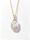 Baroque Natural Freshwater Pearl Pendant Necklace, Pave Crystal Bail Gold & Silver Tone Statement Necklace for Women