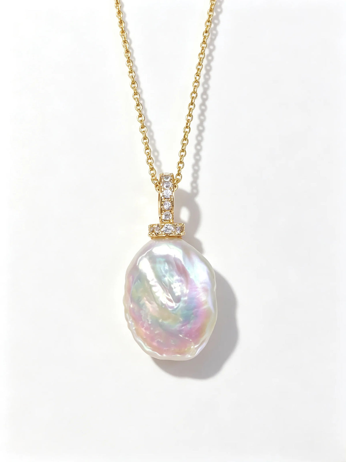 Baroque Natural Freshwater Pearl Pendant Necklace, Pave Crystal Bail Gold & Silver Tone Statement Necklace for Women