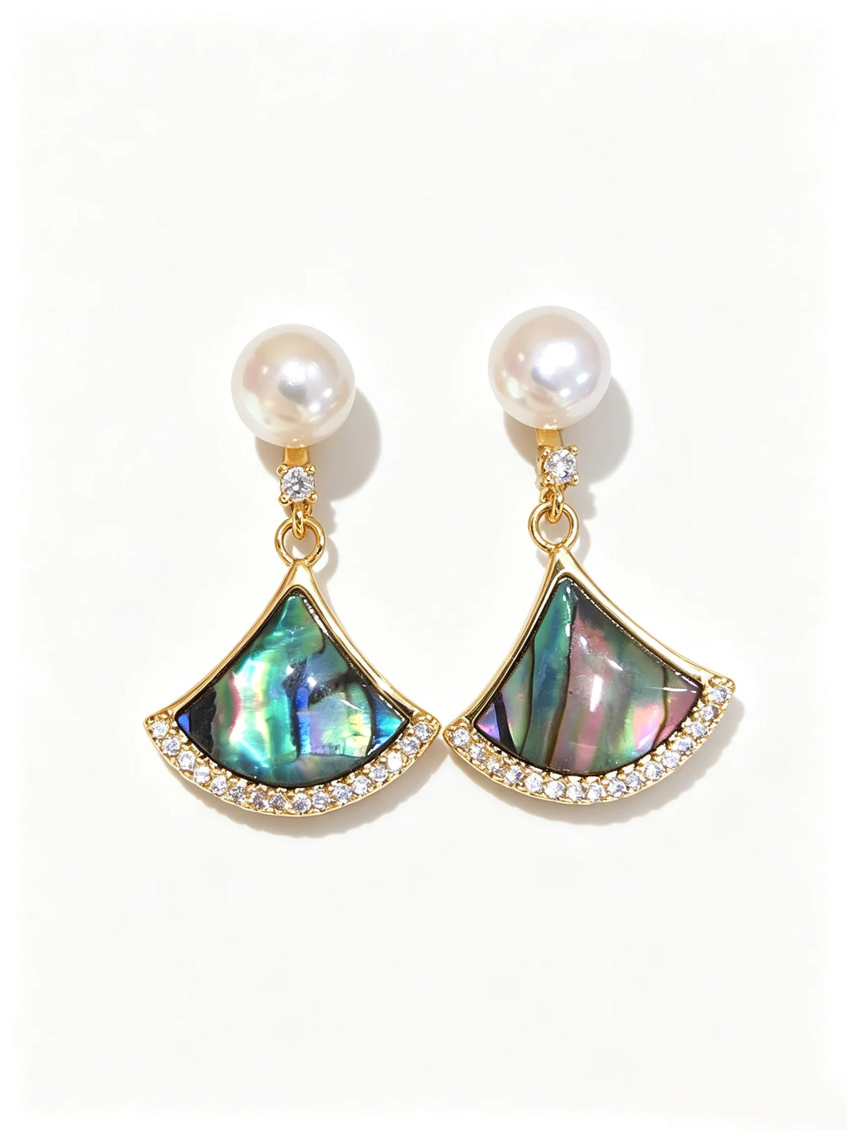 Fan‑Shaped Abalone Shell Dangle Earrings, Natural Freshwater Pearl Gold Tone Drop Earrings for Women