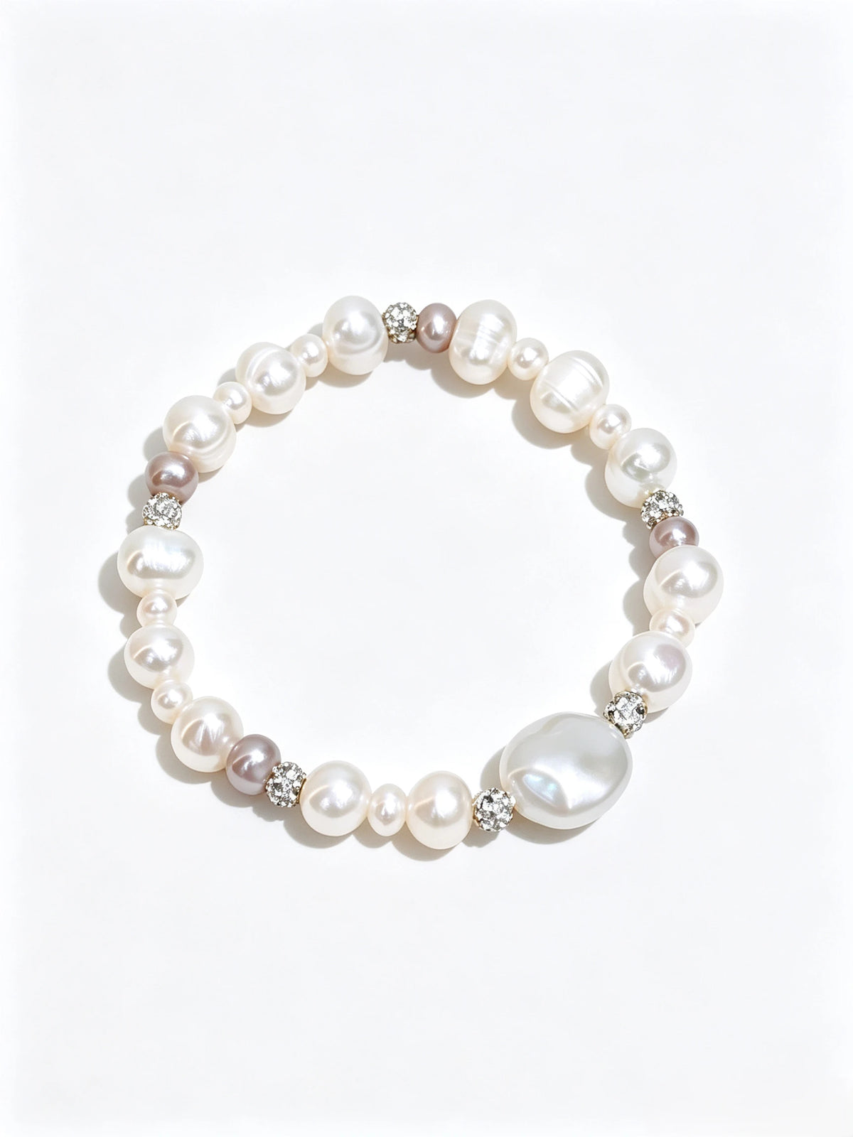 Freshwater Baroque Pearl Stretch Beaded Bracelet, Mixed‑Tone Irreal Pearl Stackable Bracelet for Women