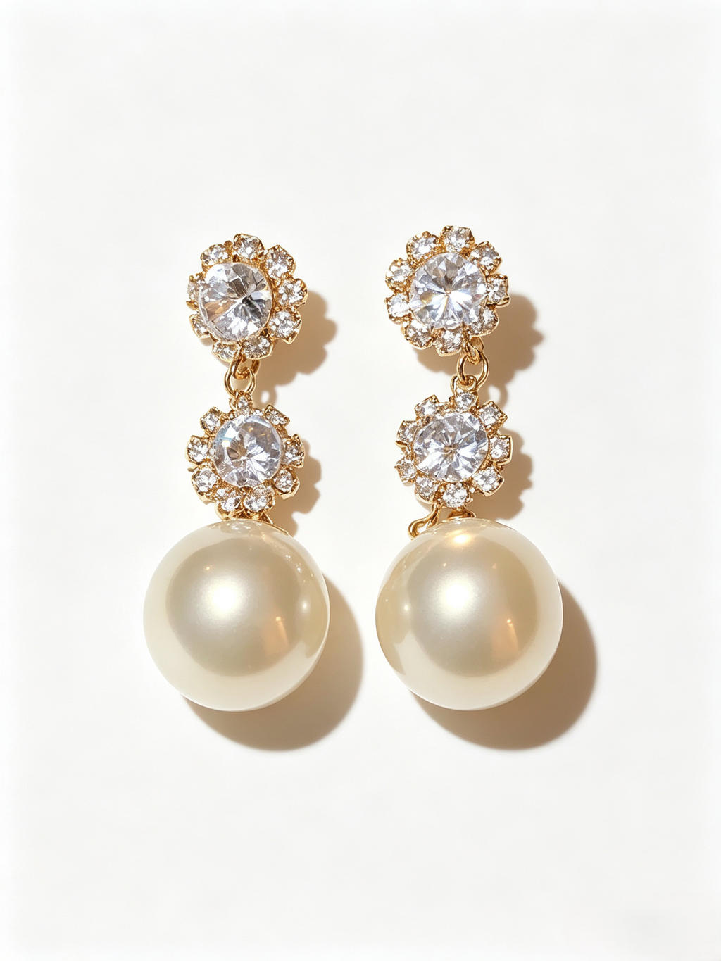French Vintage‑Inspired Crystal Halo Drop Earrings, Elegant Round Pearl Dangle Earrings for Women