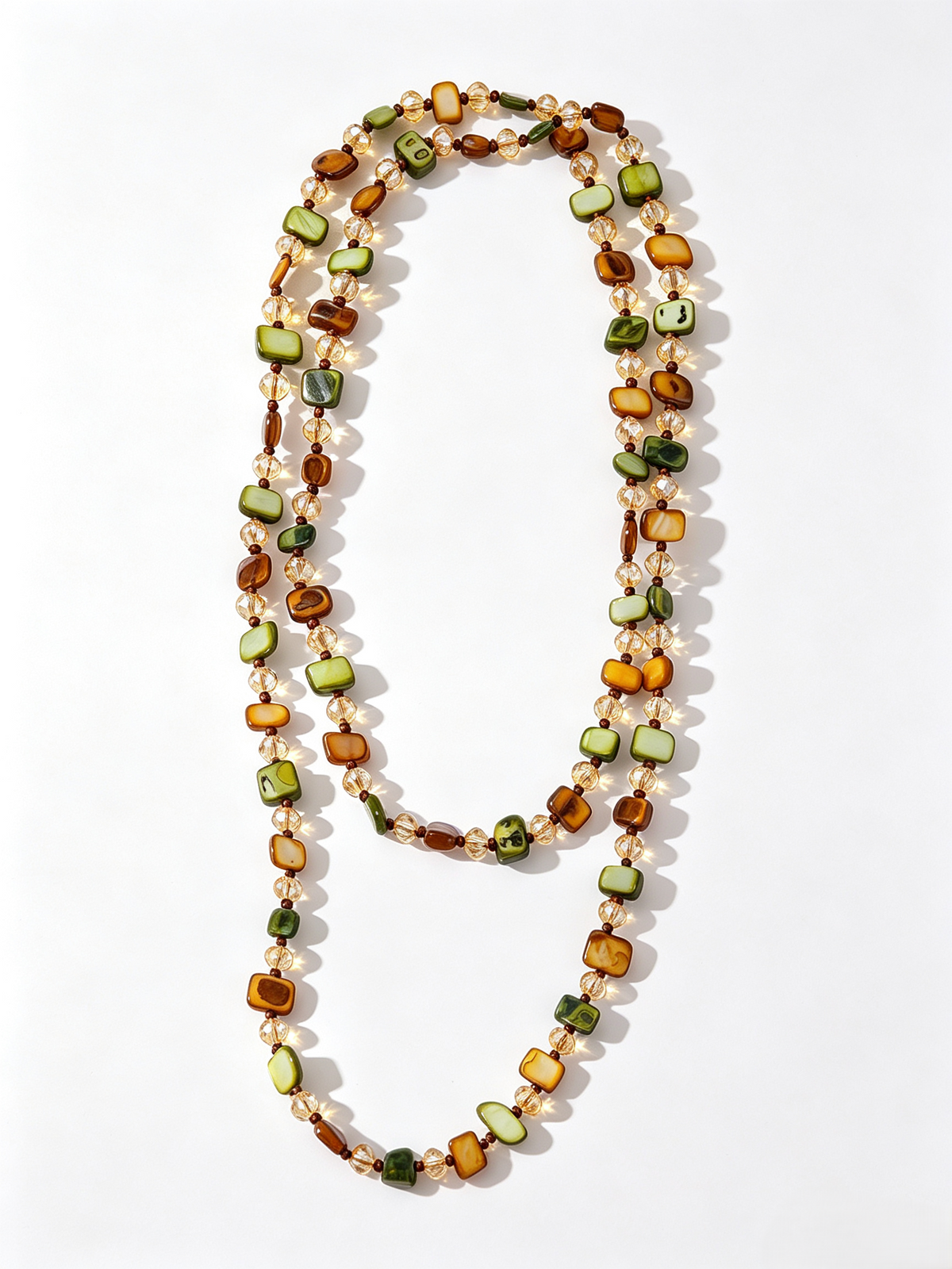 Boho Vintage Colorful Shell Beaded Long Necklace, Retro Vacation Style Layered Sweater Chain for Women